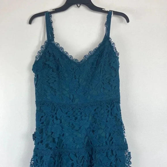 Marchesa Notte Floral Lace Dress 3d Guipure Midi in Jewel Tone Peak Size 6 - Picture 6 of 13